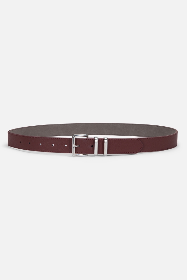 Manuka - BASIC SQUARE BUCKLE LEATHER BELT CLARET RED (1)