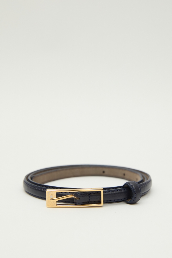 Manuka - RECTANGULAR BUCKLE THIN BELT NAVY BLUE (1)