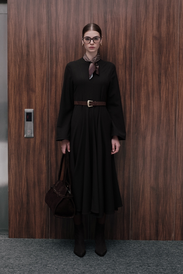 MANUKA - ROLLED FIT LONG DRESS BITTER BROWN