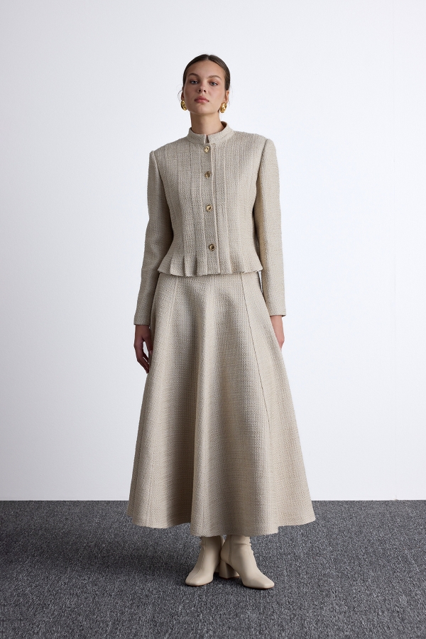 MANUKA - FLOUNCED TWEED SKIRT BEIGE