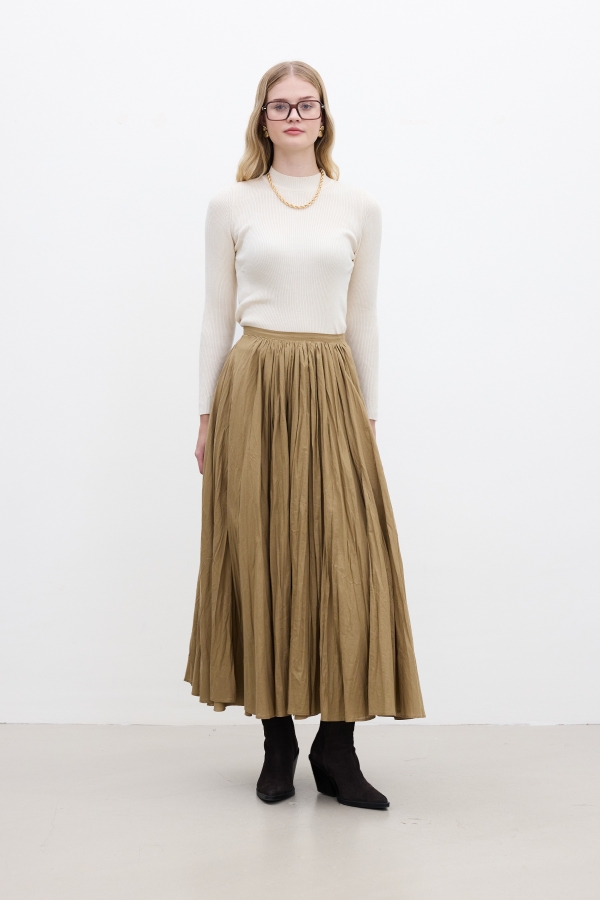 Manuka - PLEATED MAXI SKIRT EARTH (1)