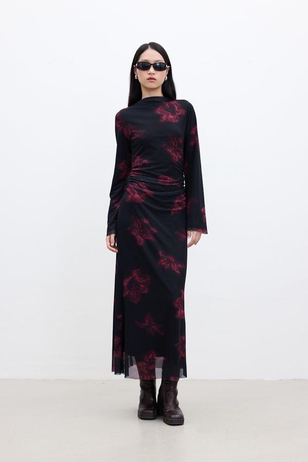 Manuka - PATTERNED WIDE SLEEVE TULLE DRESS LOTUS (1)