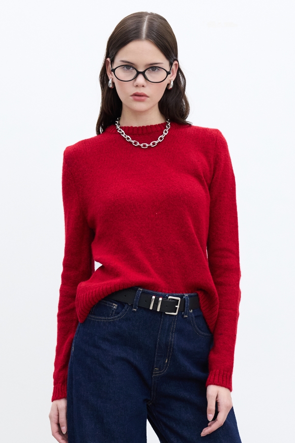 Manuka - CREW NECK FIT KNIT SWEATER RED (1)