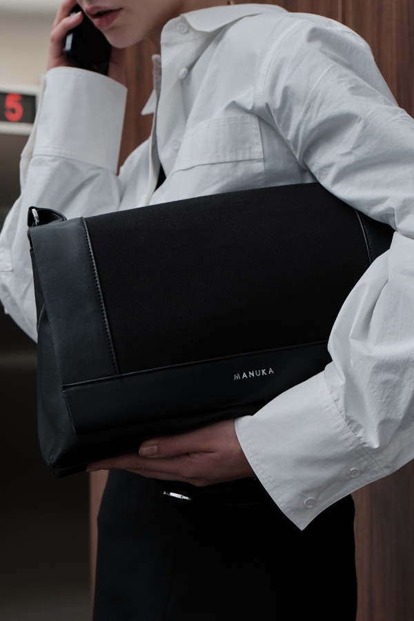 MANUKA - CANVAS LEATHER COVER BAG BLACK
