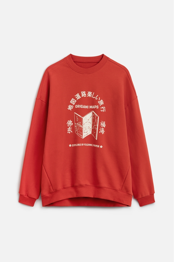Manuka - BASKI DETAYLI OVERSIZE SWEATSHIRT KIRMIZI (1)