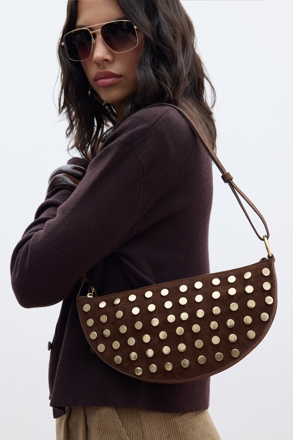 Manuka - STAPLED FAUX SUEDE BAG BITTER BROWN (1)