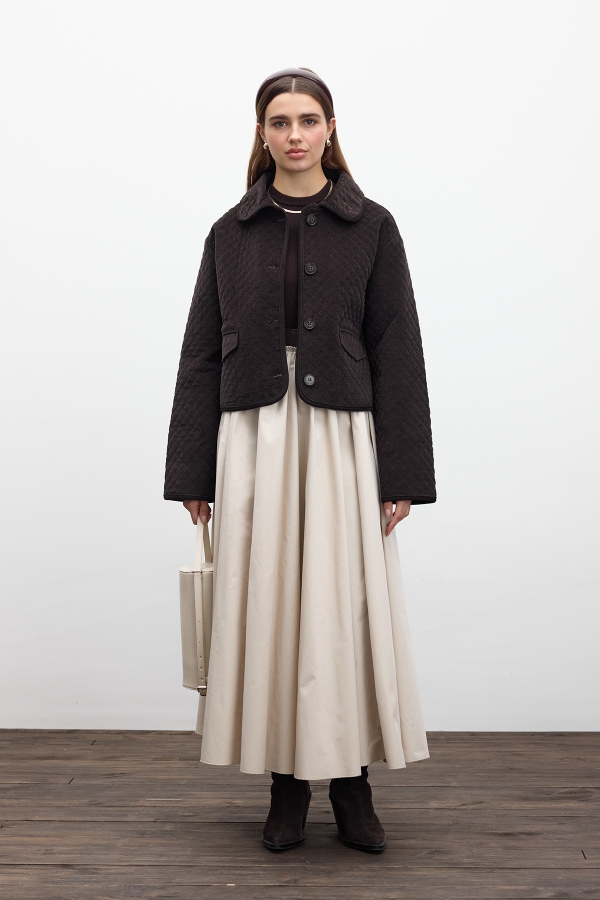 MANUKA - LEATHER DETAILED WIDE SKIRT STONE (1)