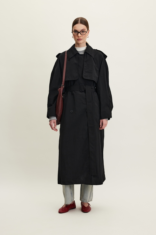Manuka - TECHNICAL FABRIC OVERSIZE TRENCH COAT BLACK (1)