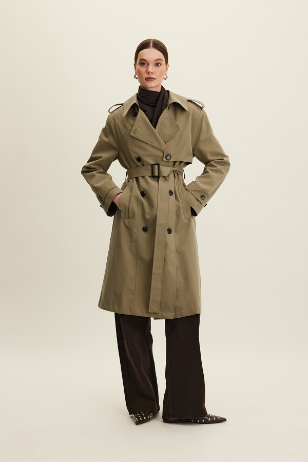 Manuka - ANIKA KRUVAZE KEMERLİ TRENÇKOT HAKİ