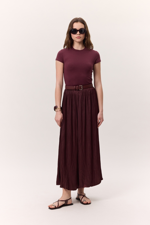 Manuka - CRUSH SATIN SKIRT CLARET RED (1)