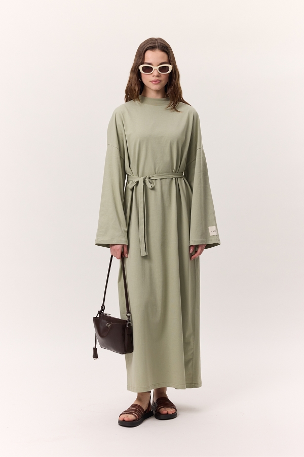 OVERSIZE UZUN RAHAT ELBİSE ÇAĞLA YEŞİLİ