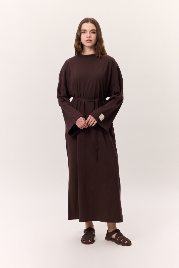 OVERSIZE UZUN RAHAT ELBİSE ACI KAHVE