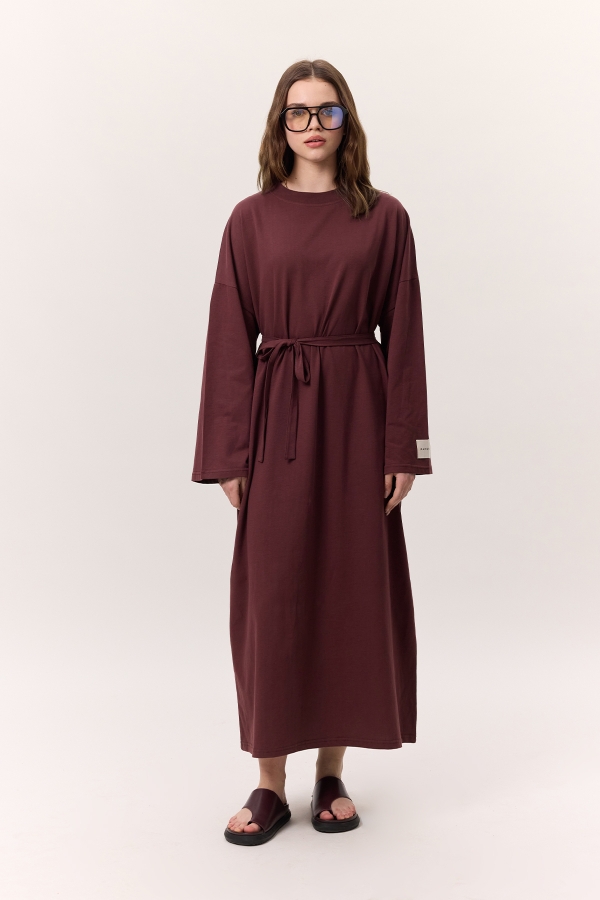 OVERSIZE UZUN RAHAT ELBİSE BORDO