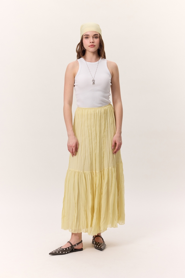 Manuka - CRUSH PLEATED LONG SKIRT SOFT YELLOW (1)