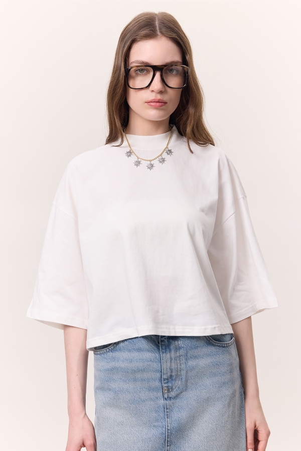 Manuka - KISA KOL CROP TSHIRT EKRU (1)