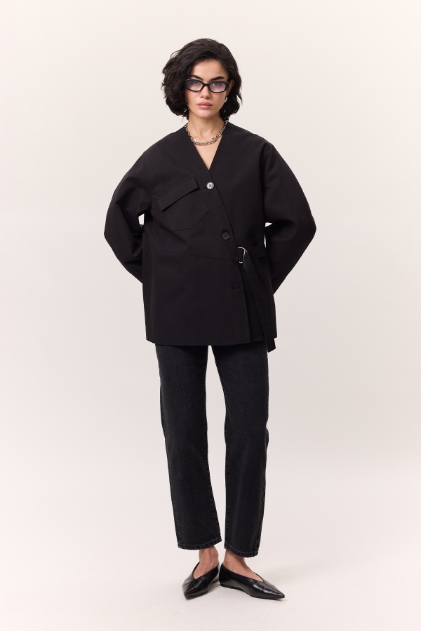 TOKA DETAYLI KRUVAZE TASARIM CEKET SİYAH | Manuka