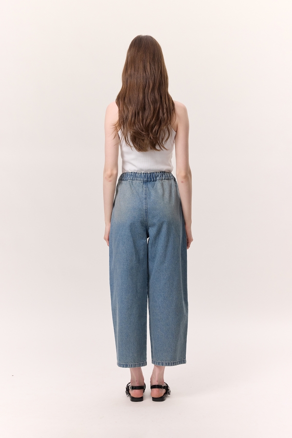 COMFORTABLE DENIM PANTS WITH WAIST ADJUSTMENT BLUE | Manuka