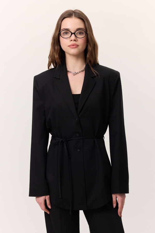 KEMERLİ DÜĞMELİ BLAZER CEKET SİYAH · 3