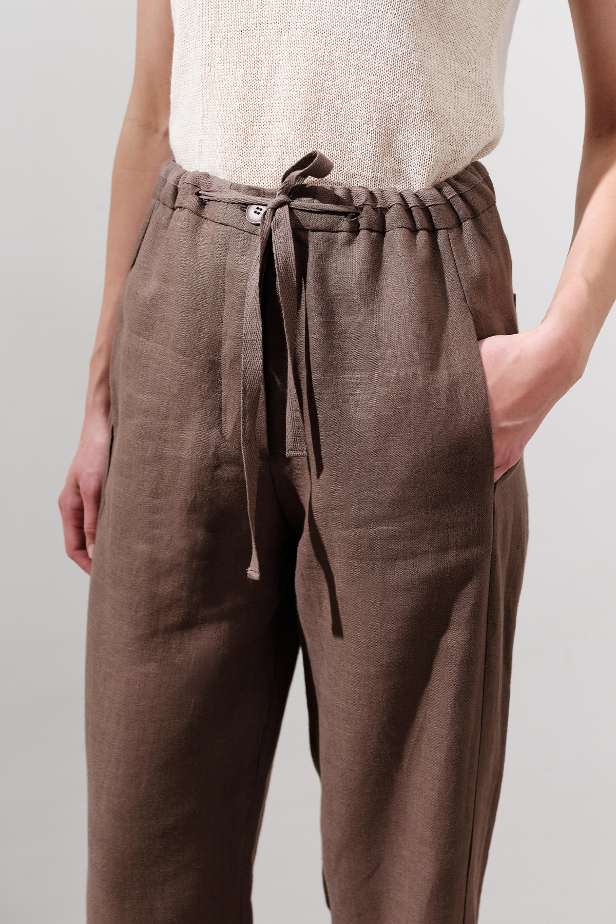 KETEN BARREL PANTOLON TOZLU KAHVE | Manuka