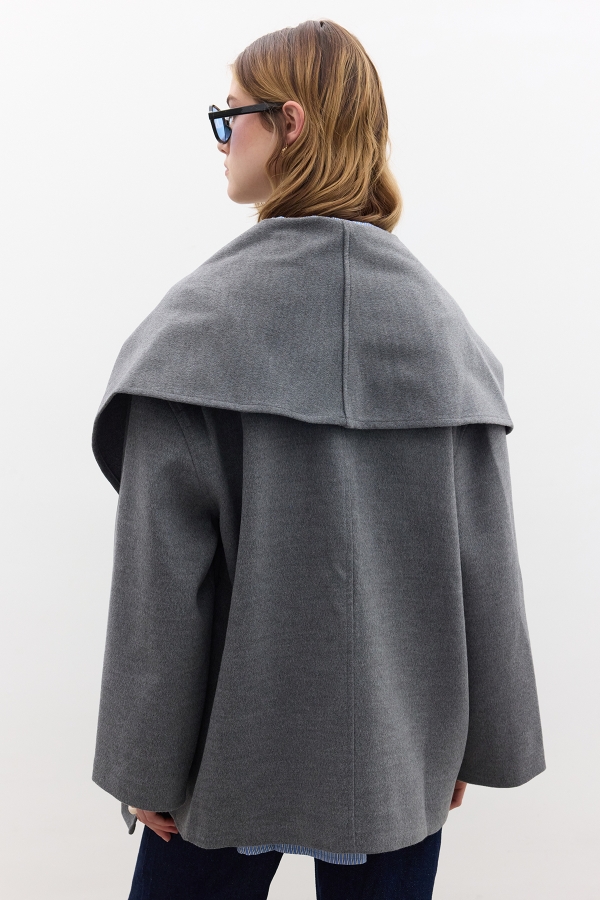 SHAWL COLLAR WOOL COAT GREY | MANUKA