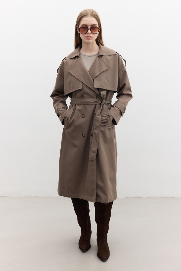 BUTTONED DOUBLE-BREASTED TRENCH COAT MINK | Manuka