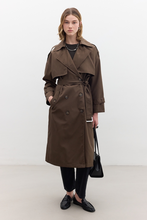 BUTTONED DOUBLE-BREASTED TRENCH COAT BITTER COFFEE | Manuka
