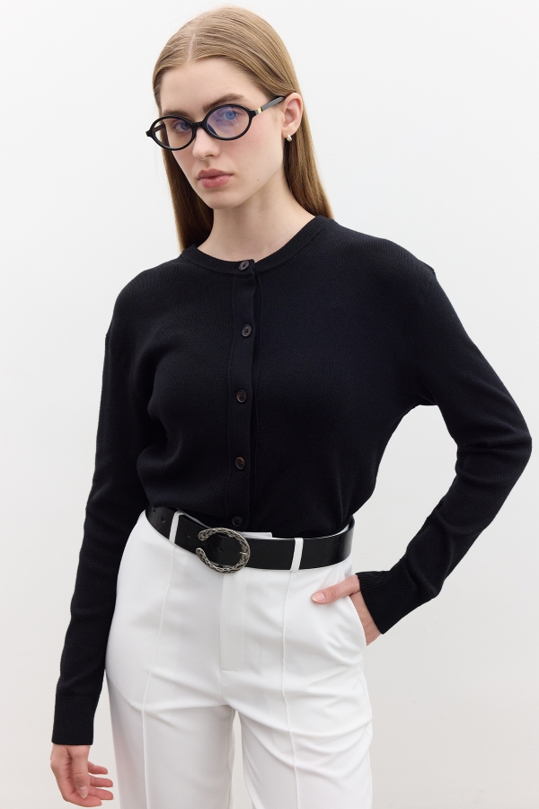 YUMUŞAK DOKULU TRİKO HIRKA SİYAH | Manuka