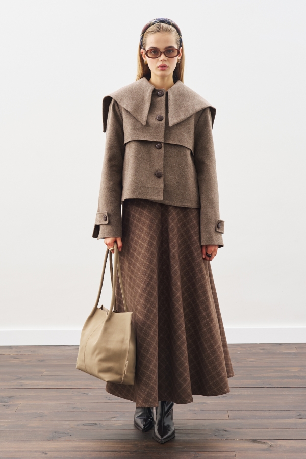 Manuka - EKOSE DESENLİ GENİŞ ETEK KAHVERENGİ