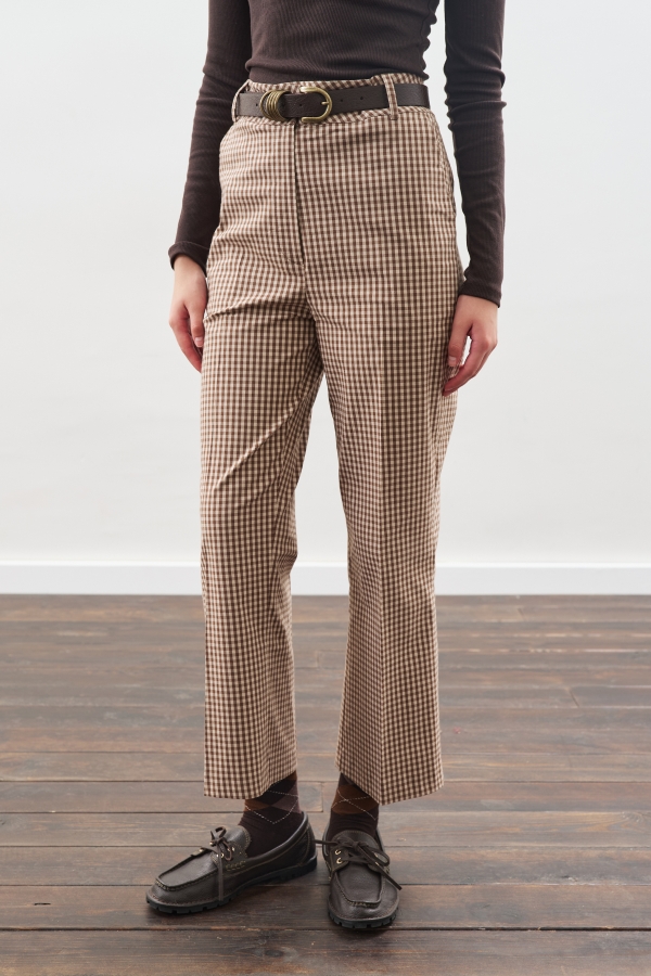 CHECKED FLARE TROUSERS CHECK PATTERN| Manuka