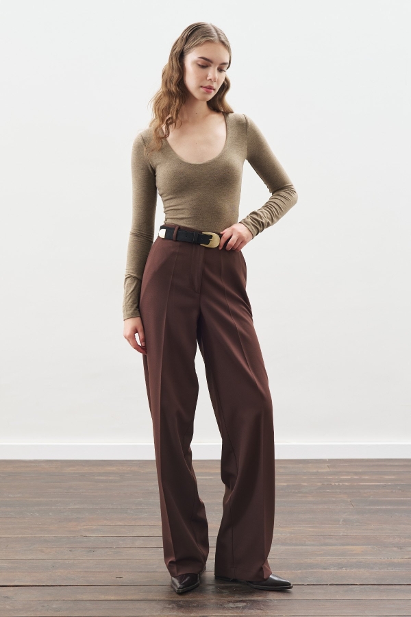 Manuka - STRAIGHT LEG LONG PANTS LIGHT BROWN