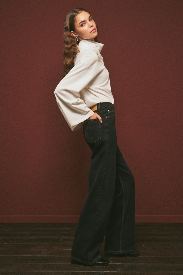 Manuka - LONG LIGHT WIDE-LEG JEAN PANTS BLACK