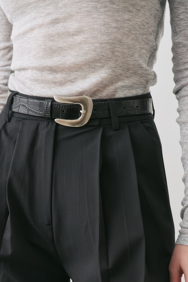マメクロゴウチ　Basket Detailed Leather Belt -94110-16-O.jpg