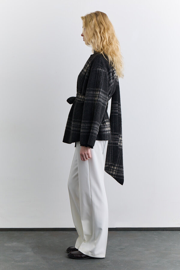 PLAID PONCHO WITH SHAWL DETAIL ANTHRACITE | MANUKA