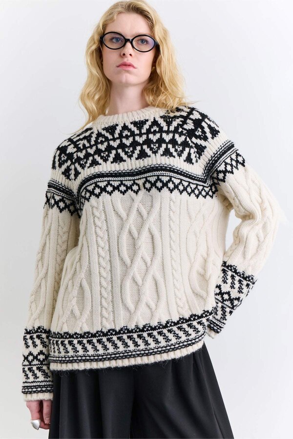 NORDIC PATTERN SWEATER ECRU| Manuka